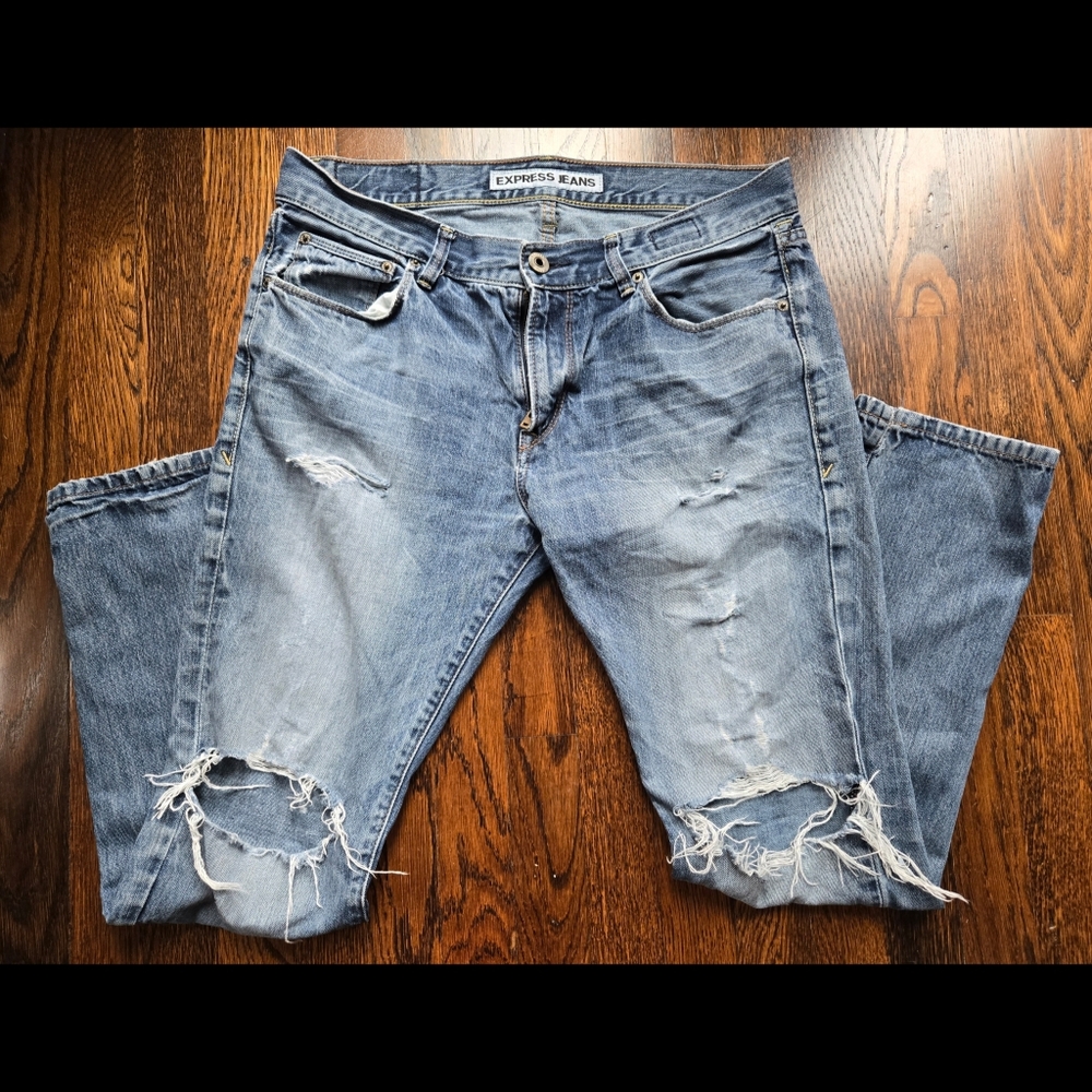 Express Ripped Distressed Jeans Rocco Skinny Size 33 x 32 - Picture 2 of 10